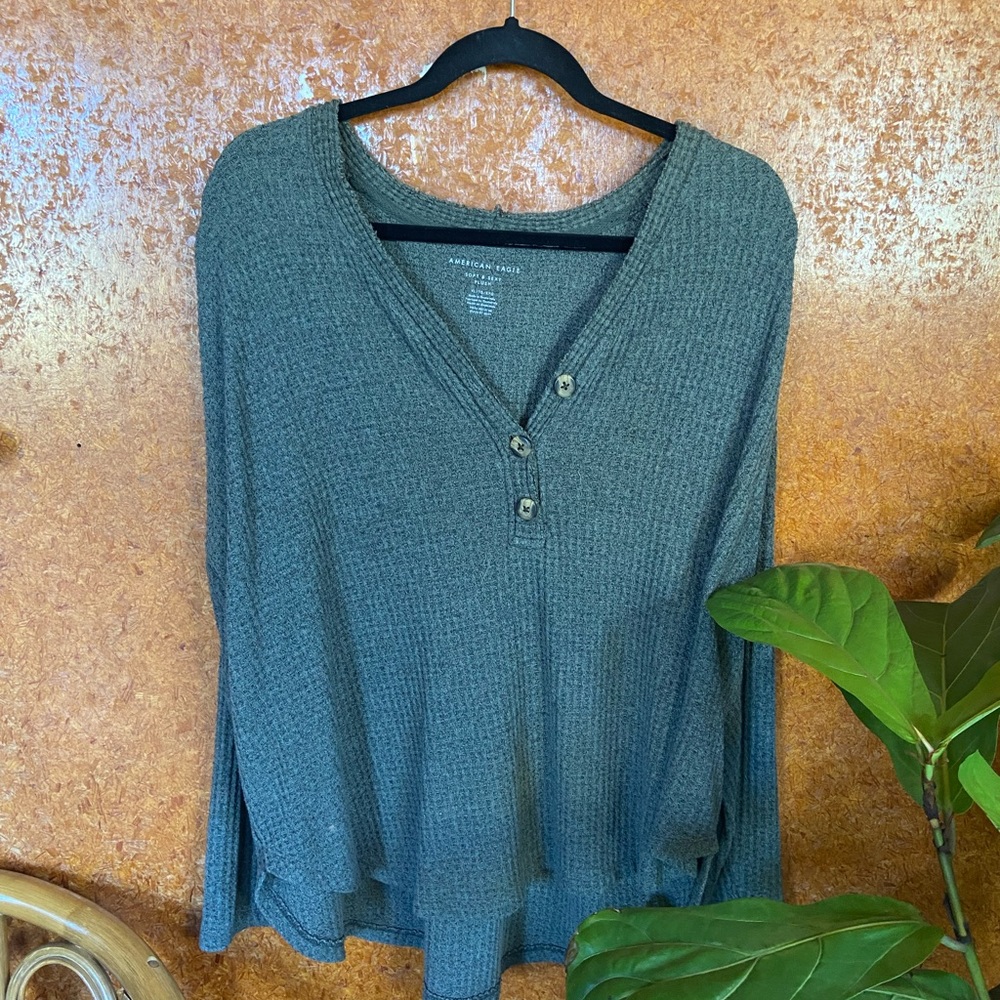 Green Waffle Pattern Sweater